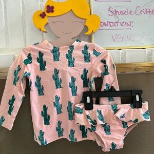 Shade critters cactus two piece long sleeve ruffle bottom bikini rash guard
